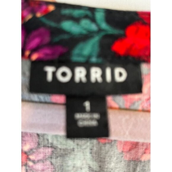 Torrid Top Women 1X Black Floral Smock Tropical Western Boho Hippie Festival 80s - Picture 3 of 15